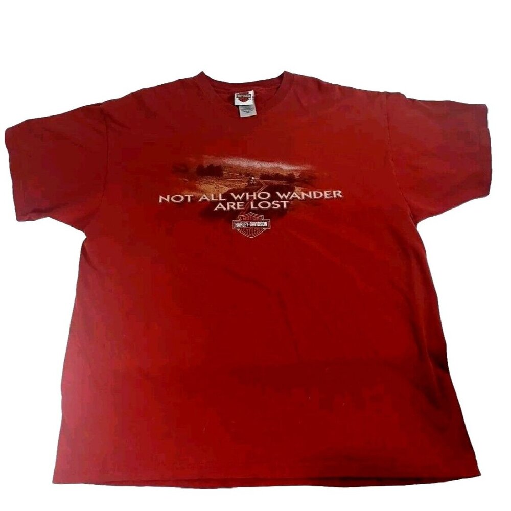 Y2K Harley Davidson Not All Who Wander T Shirt Red Men 2XL XXL Pirate My…